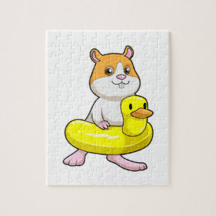 Puzzle Hamster à la plage avec canard comme anneau de nag