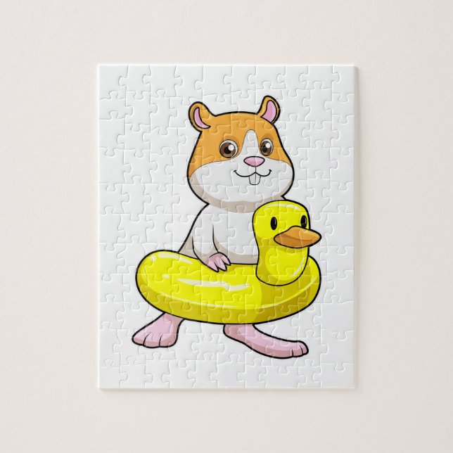 Puzzle Hamster à la plage avec canard comme anneau de nag (Vertical)