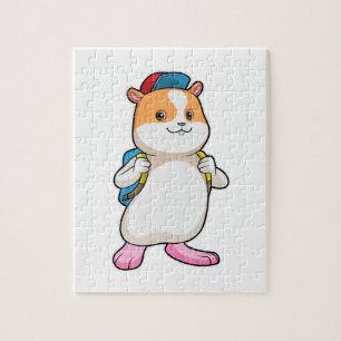 Puzzle Hamster en tant qu'étudiant avec sac à dos et Casq