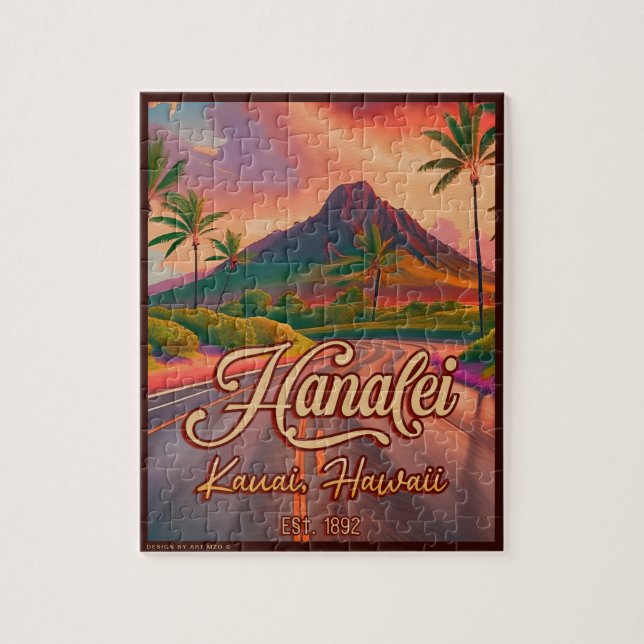 Puzzle Hanalei Kauai Hawaii Retro Volcano Road années 195 (Vertical)