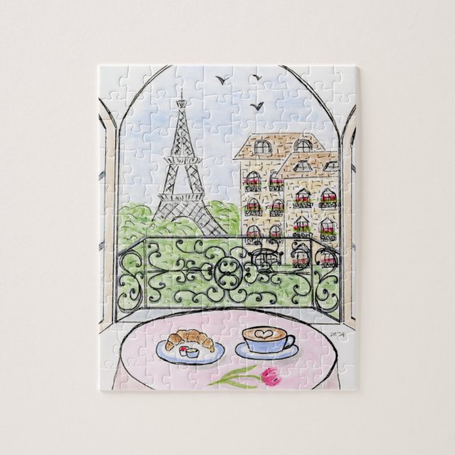 Puzzle Handpainted Whimsical Paris and Eiffel Tower (Vertical)