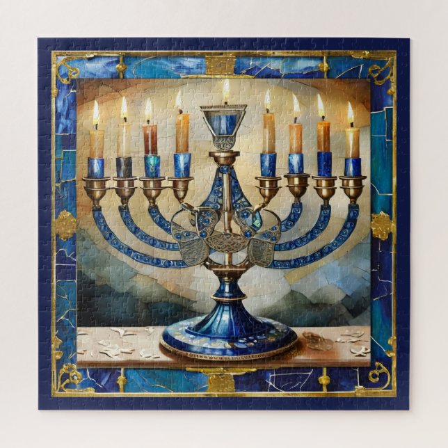 Puzzle Hanoukka bleue Menorah (Vertical)