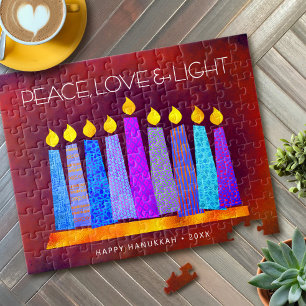 Puzzle Hanoukka Bougies de Boho Bleu sur Red Peace Love L