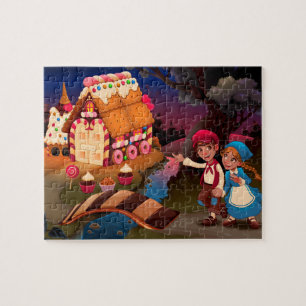 Puzzle Hansel et Gretel près de la maison en pain d'épice