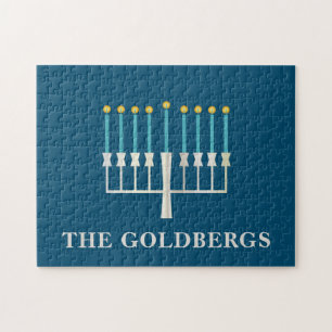 Puzzle Hanukkah Menorah in Blue Personalized