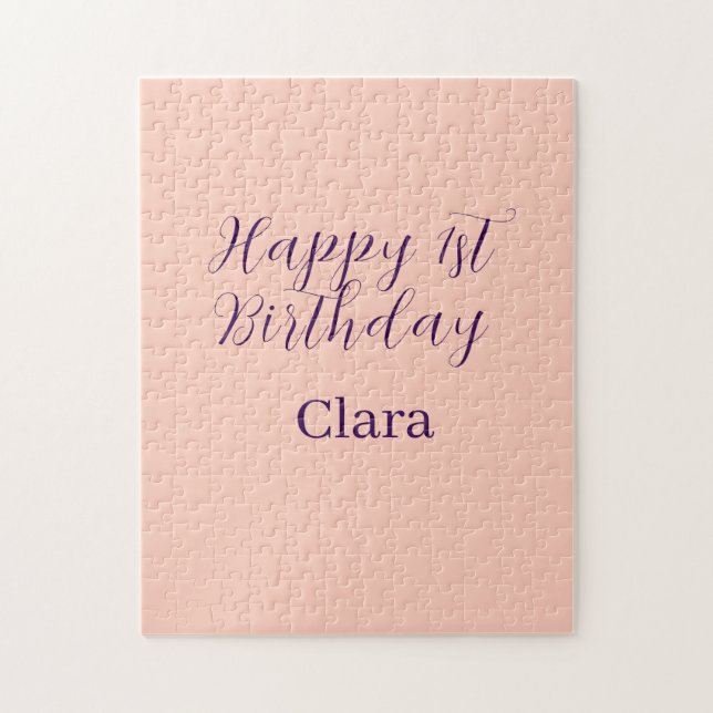 Puzzle Happy 1st birthday orange purple boho retro name  (Vertical)