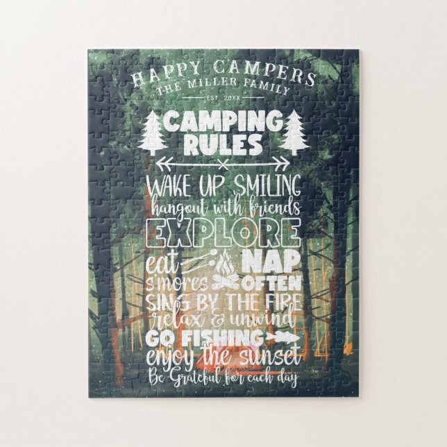 Puzzle Happy Campers | Règles de camping Nom de Famille (Vertical)