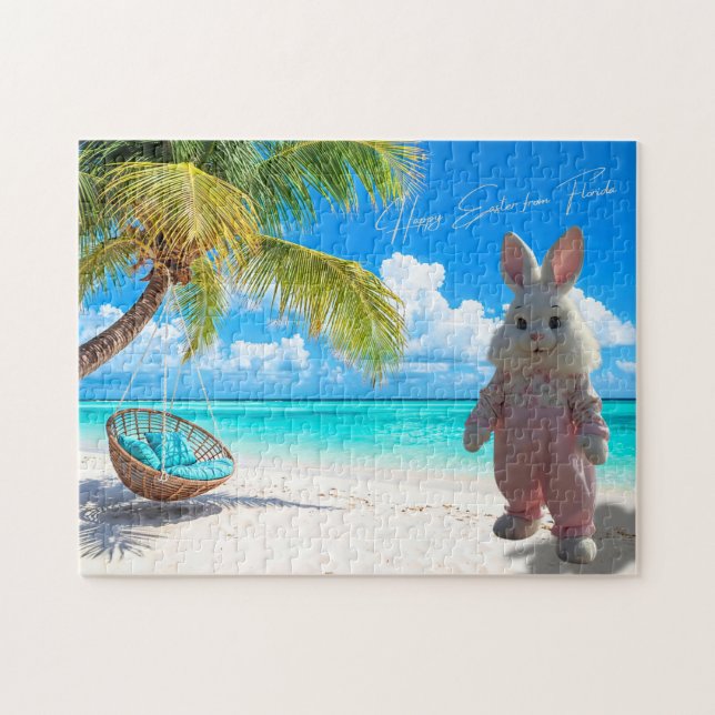 Puzzle Happy Easter from Florida Beach with Easter Bunny (Horizontal)
