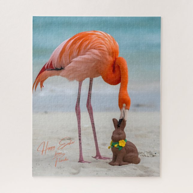 Puzzle Happy Easter from Florida Flamingo on Beach (Vertical)