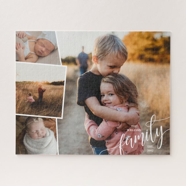 Puzzle Happy Family Ajouter un nom Charming 4 Photo Colla (Horizontal)