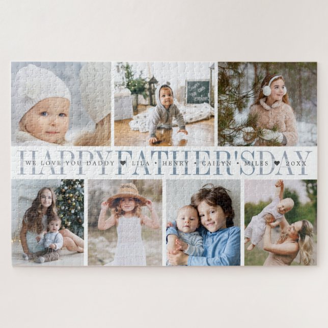 Puzzle Happy Fête des pères Kid Photo & Names Collage (Horizontal)