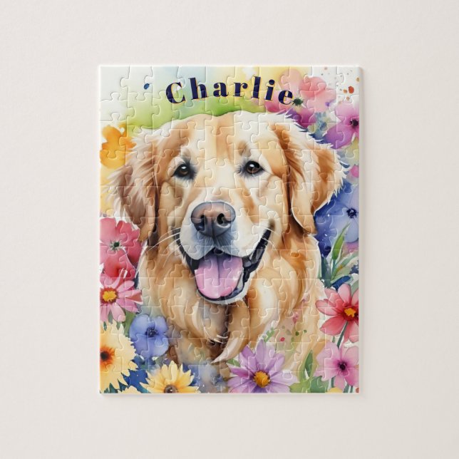Puzzle Happy Golden Retriever Colorful Pet Portrait (Vertical)