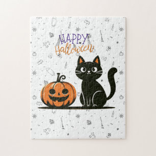 Puzzle Happy Halloween chat et citrouille