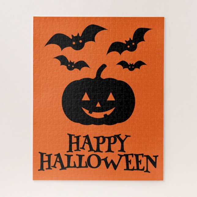 Puzzle Happy Halloween Citrouille Bat Minimal (Vertical)