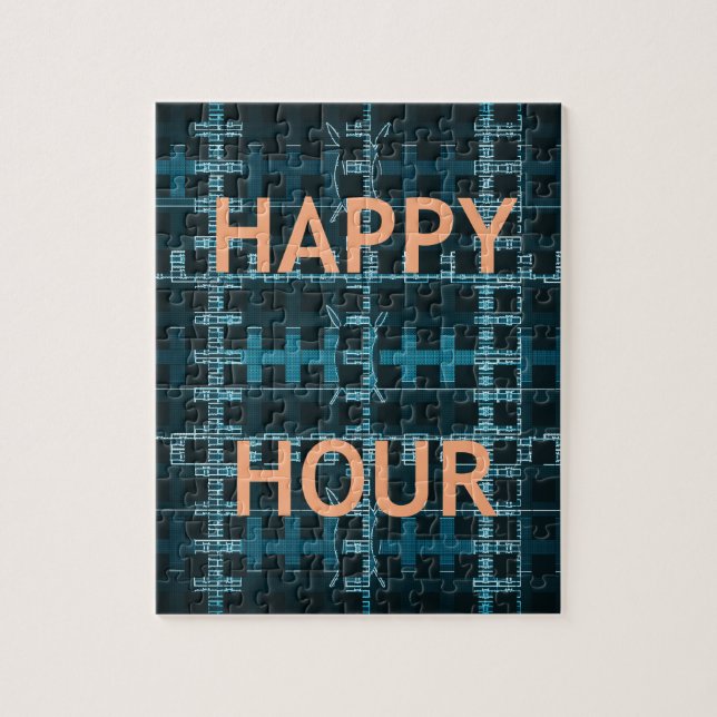Puzzle Happy Hour Texte bleu Vector Art Imprimer (Vertical)