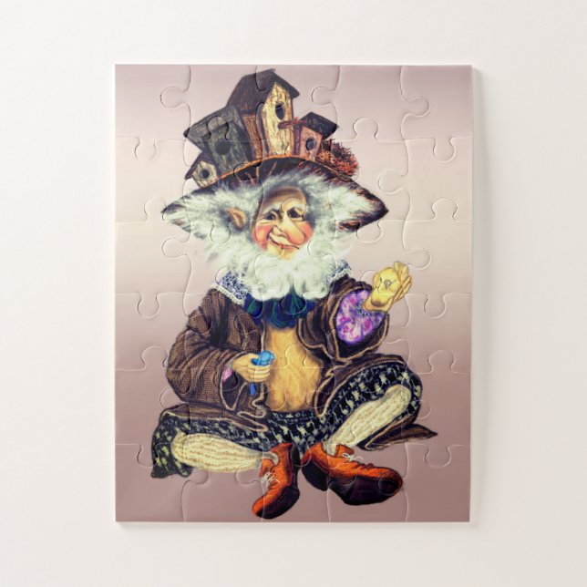 Puzzle Happy mignon Gnome aime les oiseaux - Peinture fan (Vertical)