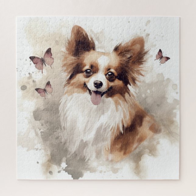 Puzzle Happy Papillon Dog Aquarelle (Vertical)