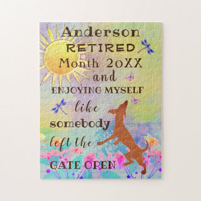 Puzzle Happy Retirement Cute Dancing Dog Jumping with Joy (Vertical)