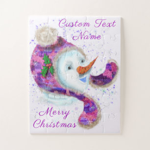 Puzzle Happy Snowman Dans Purple PinkWinter Casquette - V