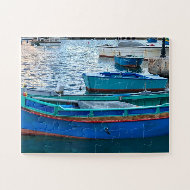 Puzzle Harbor Blue Skiff, Mediterranean Coast (Horizontal)