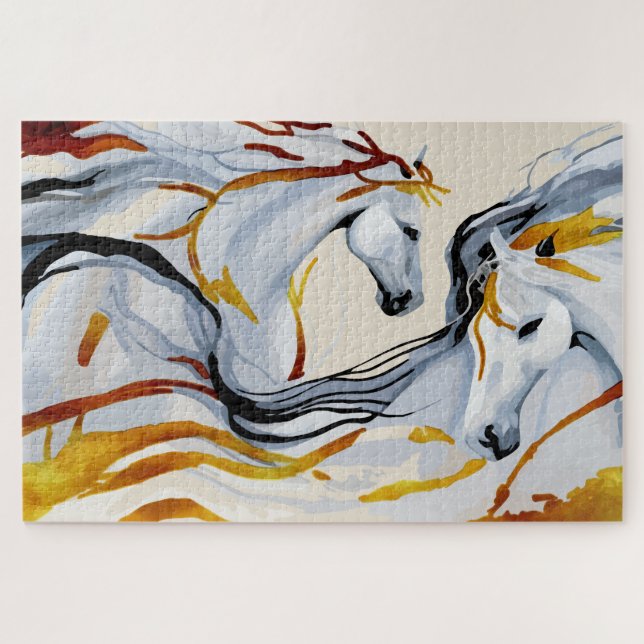 Puzzle Harmonie Dorée : Deux Chevaux dans le Royaume Fant (Horizontal)