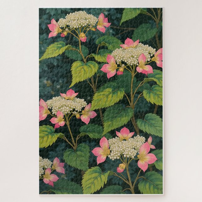 Puzzle Harmonie Hydrangea - Retro japonais Floral JiPuzzl (Vertical)