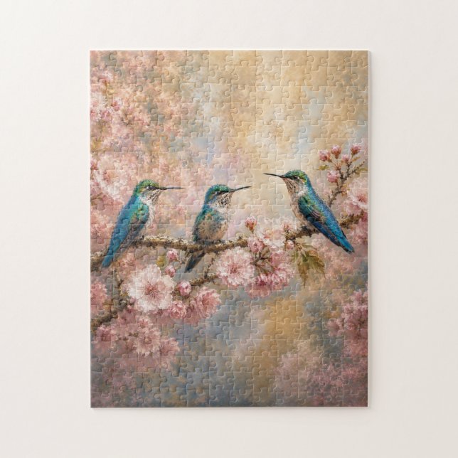 Puzzle Harmonie printanière, colibris parmi les fleurs de (Vertical)