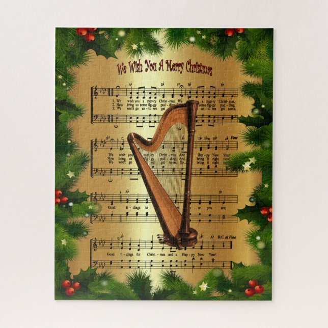 Puzzle Harp ~ "Nous Vous Souhaitons Un Joyeux Noël" ~ (Vertical)