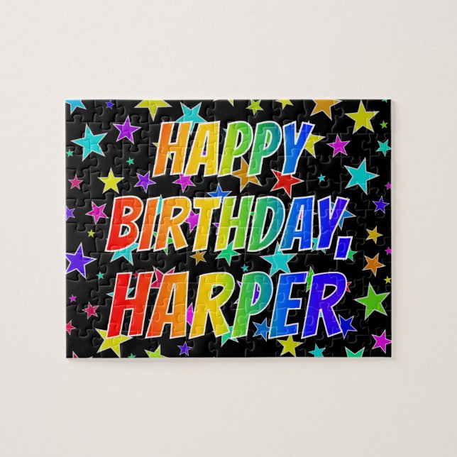 Puzzle "HARPER" Prénom, Amusant "HEUREUX ANNIVERSAIRE" (Horizontal)