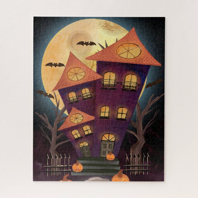Puzzle Hauning Purple Moon Maison Éffrayante Halloween (Vertical)