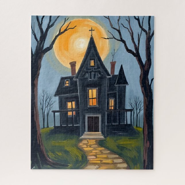 Puzzle Haunted House | Spooky Halloween Watercolor (Vertical)