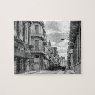 Puzzle Havana Street Oldtimer Car Cuba Voyage noir blanc