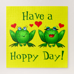 Puzzle Have a Hoppy Day Cute Cartoon Frogs Green Yellow