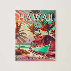 Puzzle Hawaii île tropicale coucher de soleil palmier Sou