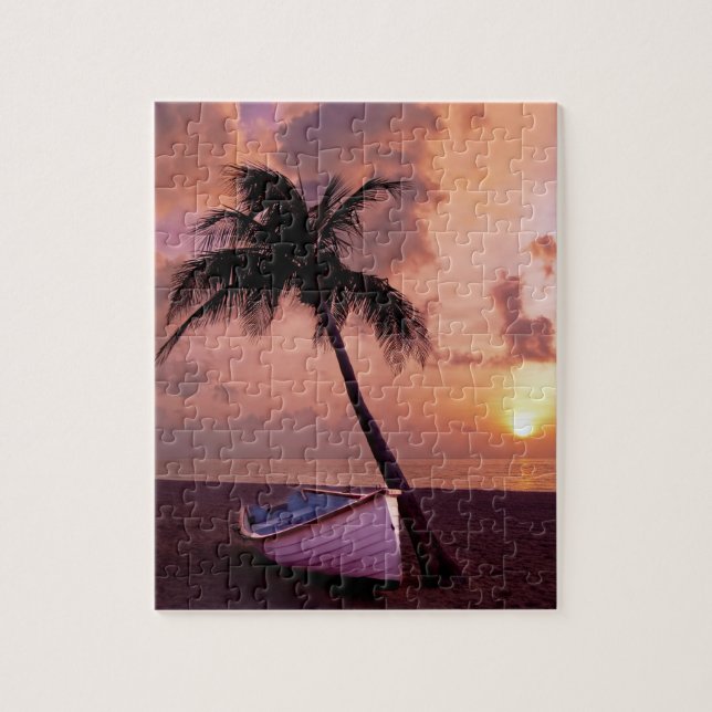 Puzzle Hawaii Island Travel Beach Sunset Palm Tree Boat (Vertical)