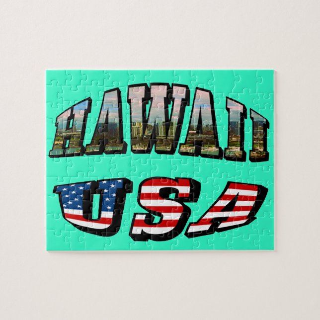 Puzzle Hawaii Picture et USA Flag Text (Horizontal)