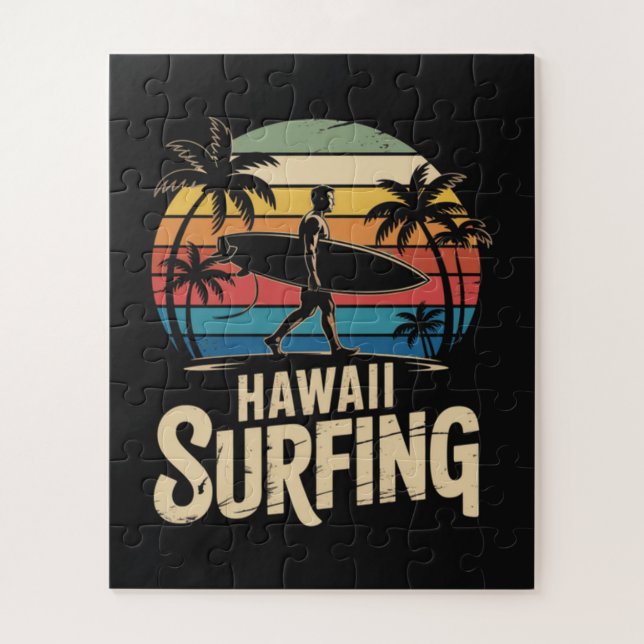 Puzzle Hawaii Surf Rétro - Surfeur Rétro de Plage au Couc (Vertical)