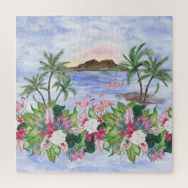 Puzzle Hawaiian Bliss : Motif d'aquarelle tropicale (Vertical)