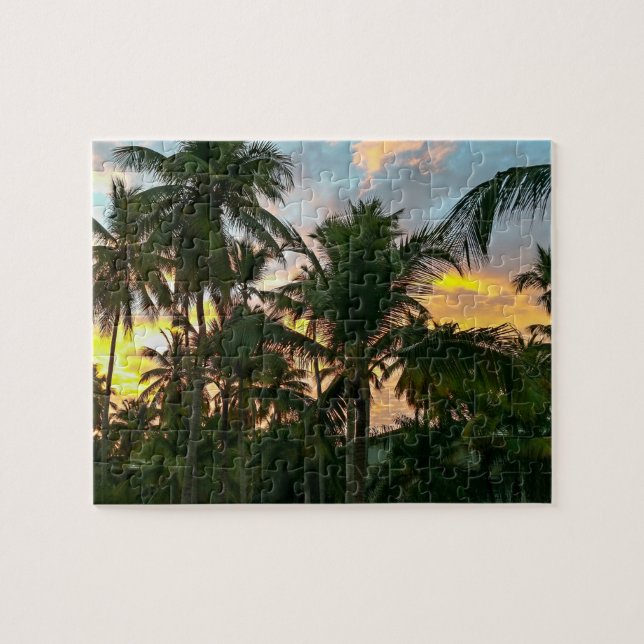 Puzzle Hawaiian Exotic Beach Palm Trees coucher de soleil (Horizontal)