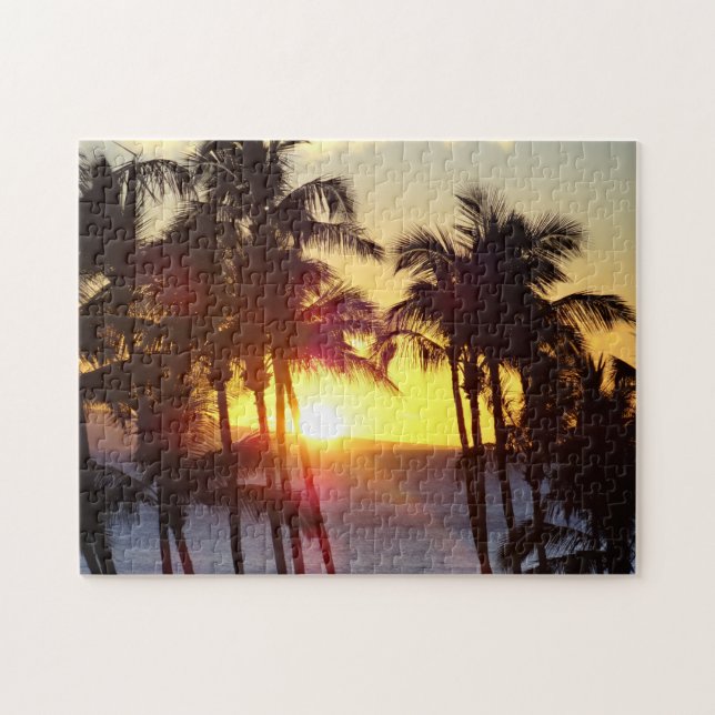 Puzzle Hawaiian Exotic Beach Palm Trees coucher de soleil (Horizontal)