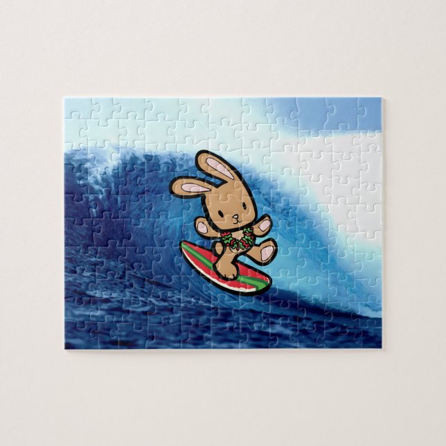 Puzzle Hawaiian Surfing Bunny Cartoon de vacances (Horizontal)