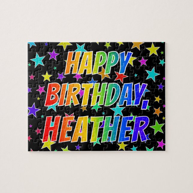 Puzzle "HEATHER" Prénom, Amusant "HEUREUX ANNIVERSAIRE" (Horizontal)