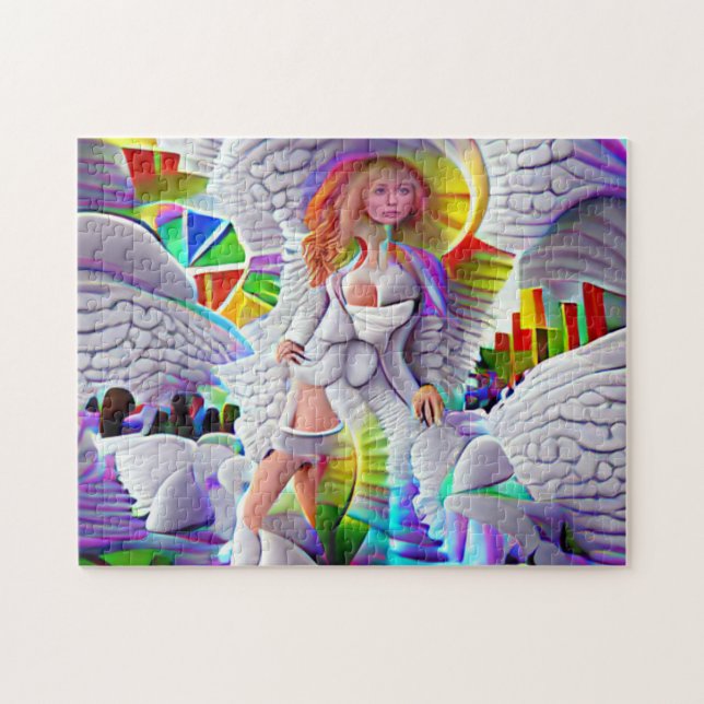 Puzzle Heaven Angel Femme Ville Psychédélique Lumière (Horizontal)