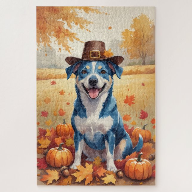 Puzzle Heeler Bleu À L'Automne Feuilles Thanksgiving Art (Vertical)
