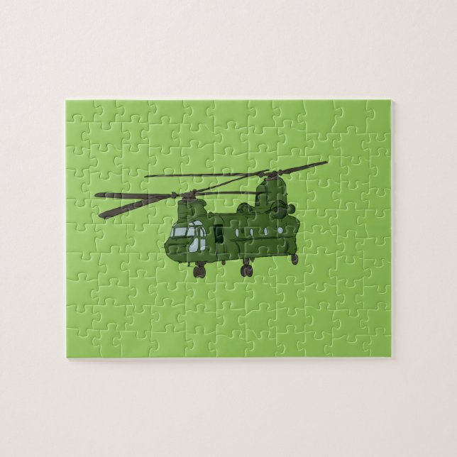 Puzzle Hélicoptère CH-47 militaire chinook vert (Horizontal)