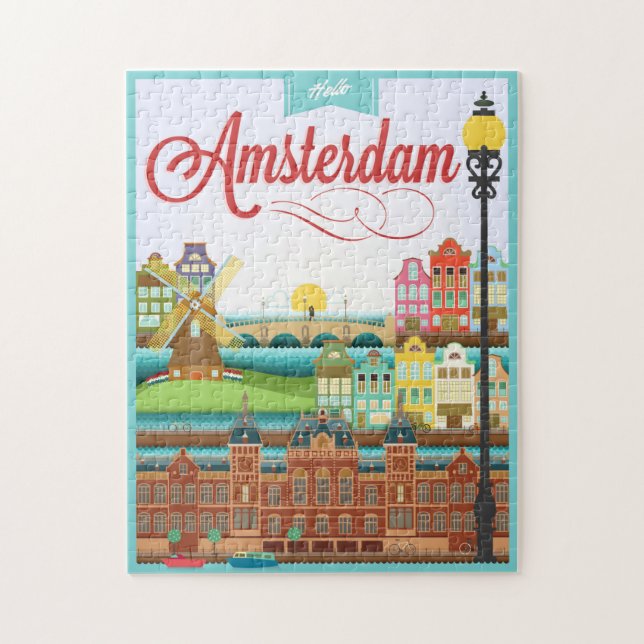 Puzzle Hello Amsterdam Holland Travel (Vertical)