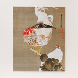 Puzzle Hen et coq avec Grapevine par Ito Jakuchu