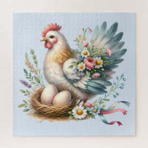 Puzzle Hen Floral aux Oeufs Charme Vintage Ferme