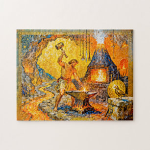 Puzzle Héphaïstos à la forge avec marteau, enclume, fourn