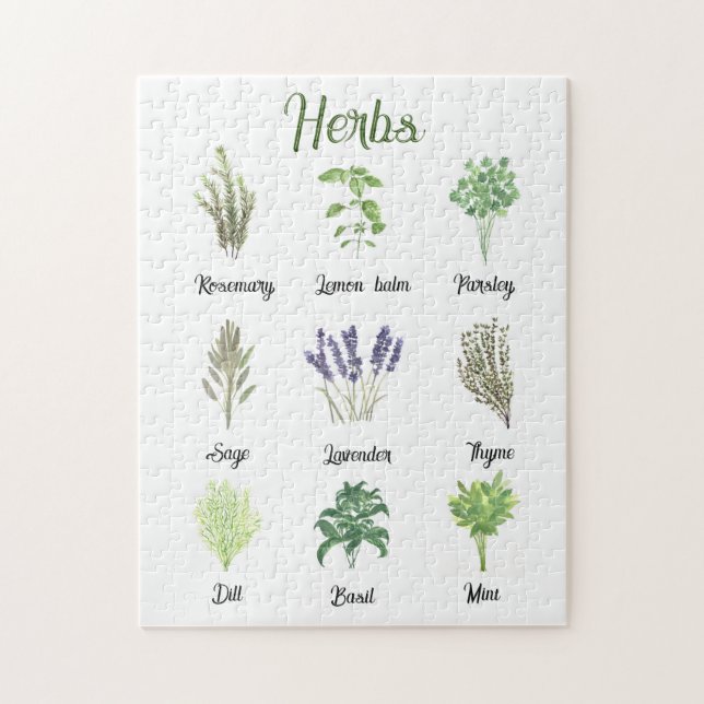Puzzle Herbes Aquarelle Sage Thyme Vert Plante Cuisine (Vertical)